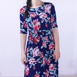 Dresses | Navy Floral Maxi Dress With Pockets | Poshmark
